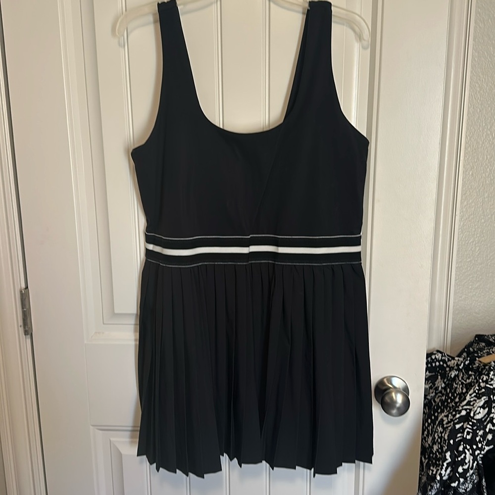 Target Black Sleeveless Pleated Mini Dress with White Stripe
